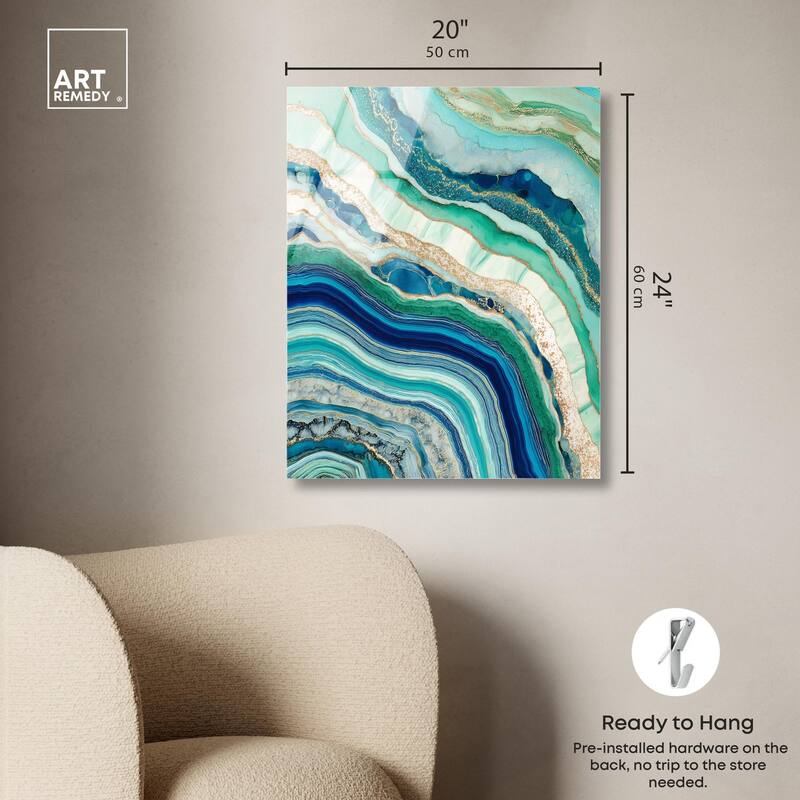 Blue Green Abstract Agate II Acrylic by Art Remedy, Ready to Hang