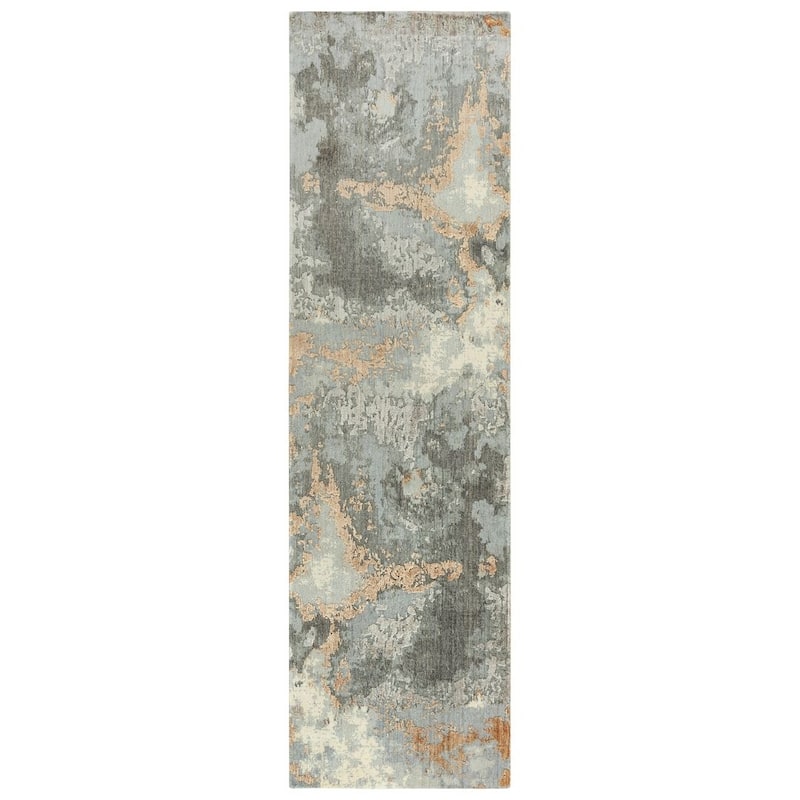 Alora Decor Radiant Grey, Ivory, and Beige Abstract Wool Blend Rug - 2'6" x 8'