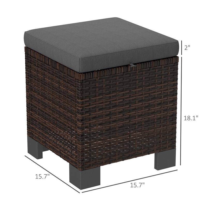 Set of 2 Outdoor Ottomans Wicker with Cushions Steel Frame for Patio Balcony Yard - 15.7" W x 15.7" D x 18.1" H