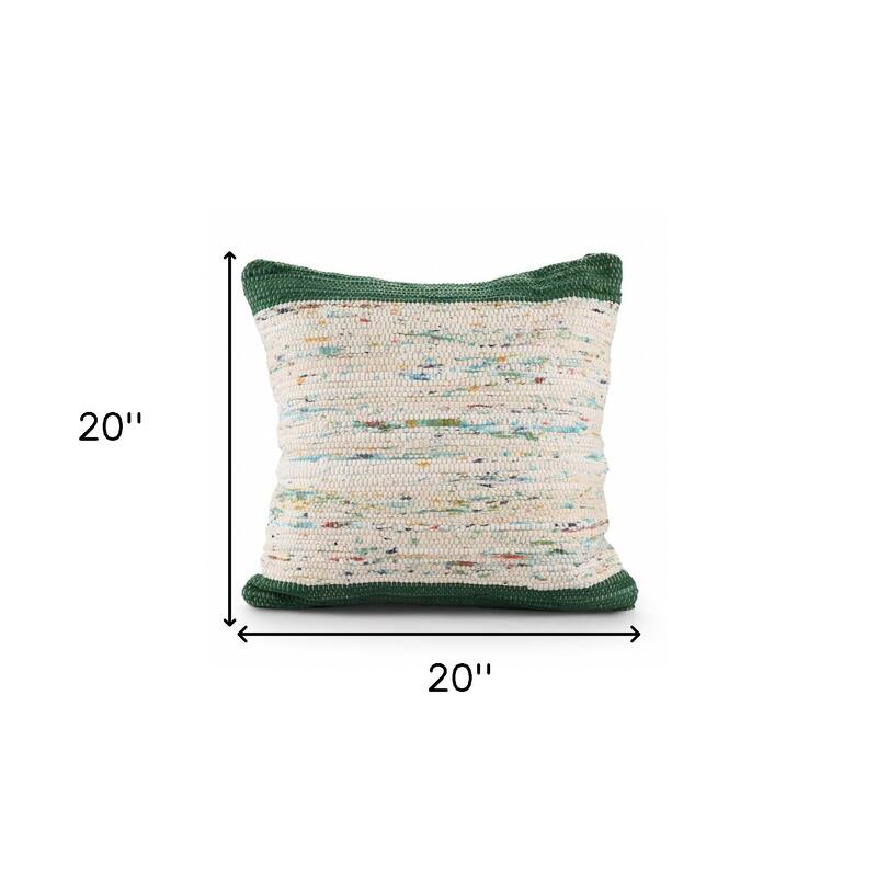 HomeRoots 20" X 20" Green And Off-White 100% Cotton Abstract Zippered Pillow