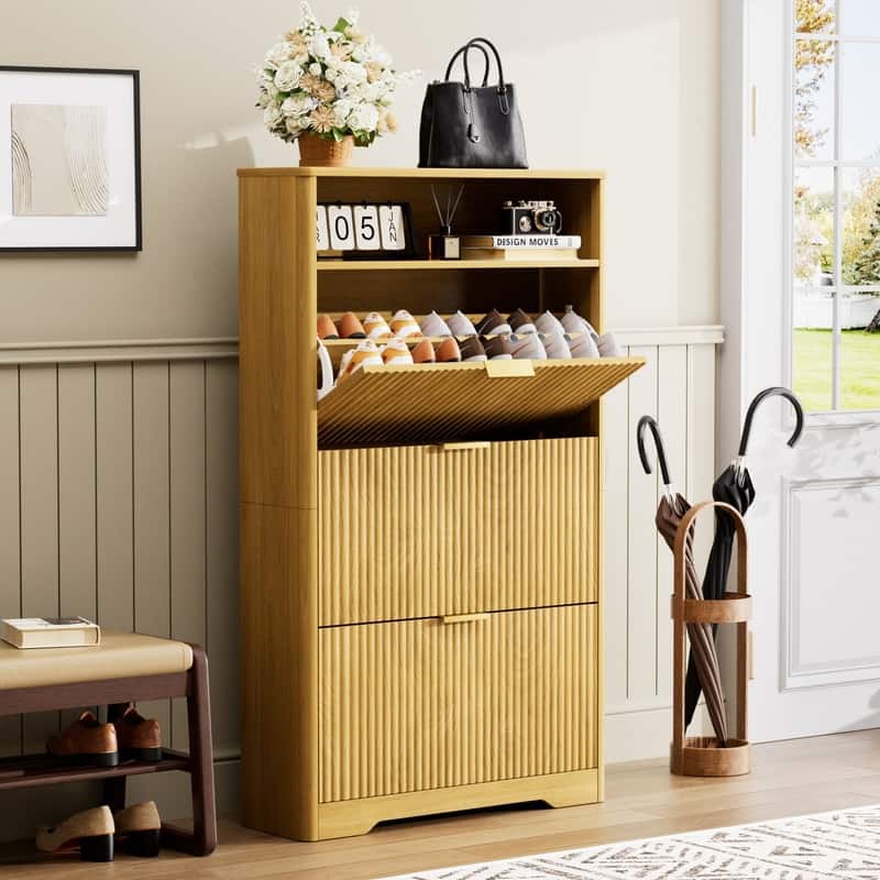 54.4" Tall Free Standing Storage Organizer with Hidden Compartments for Entryway Shoes