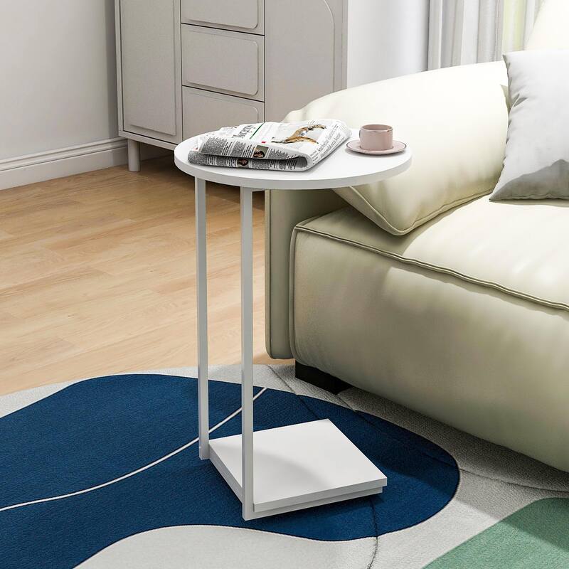 Small End Table,c Table End Table for Sofa,Round Coffee Table is Suitable for Living Room and Bedroom.(White)