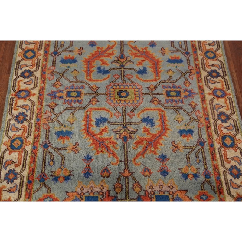 Floral Blue Oushak Oriental Rug Handmade Wool Carpet - 3'10"x 6'0"