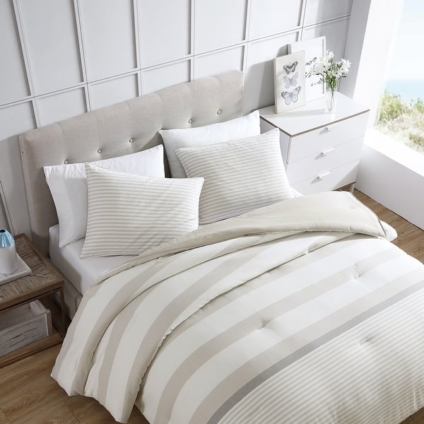 Nautica Saybrook Cotton Reversible Beige Comforter Set On Sale Bed