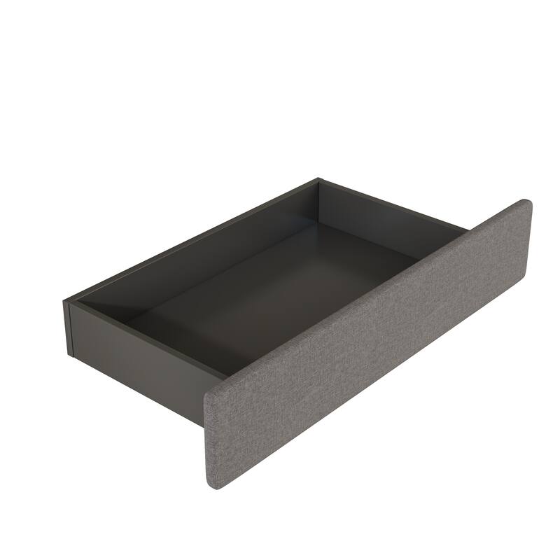 Linen Upholstered Platform Bed Button-Tufted Headboard Wood Panel Bed Frame with 2 Drawers or Trundle Bed, USB on Both Sides