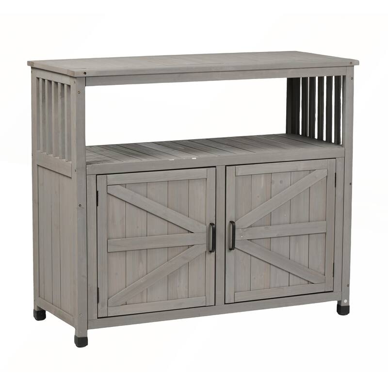 Wooden Patio Bar Table Set with Storage