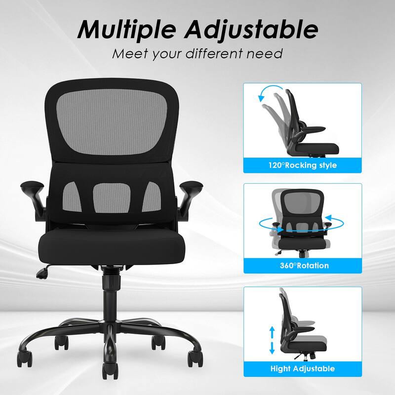Office Chair, Mesh Ergonomic Office Chair with Lumbar Support, Comfy Computer Desk Chair with Flip Armrest Rolling Wheels