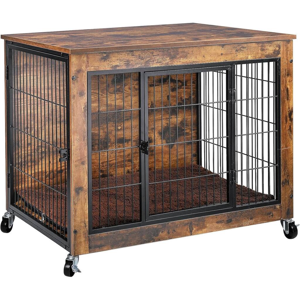 Image showcasing Dog Crate Furniture with Drawer & Sliding Door, Decorative Pet Kennel ...