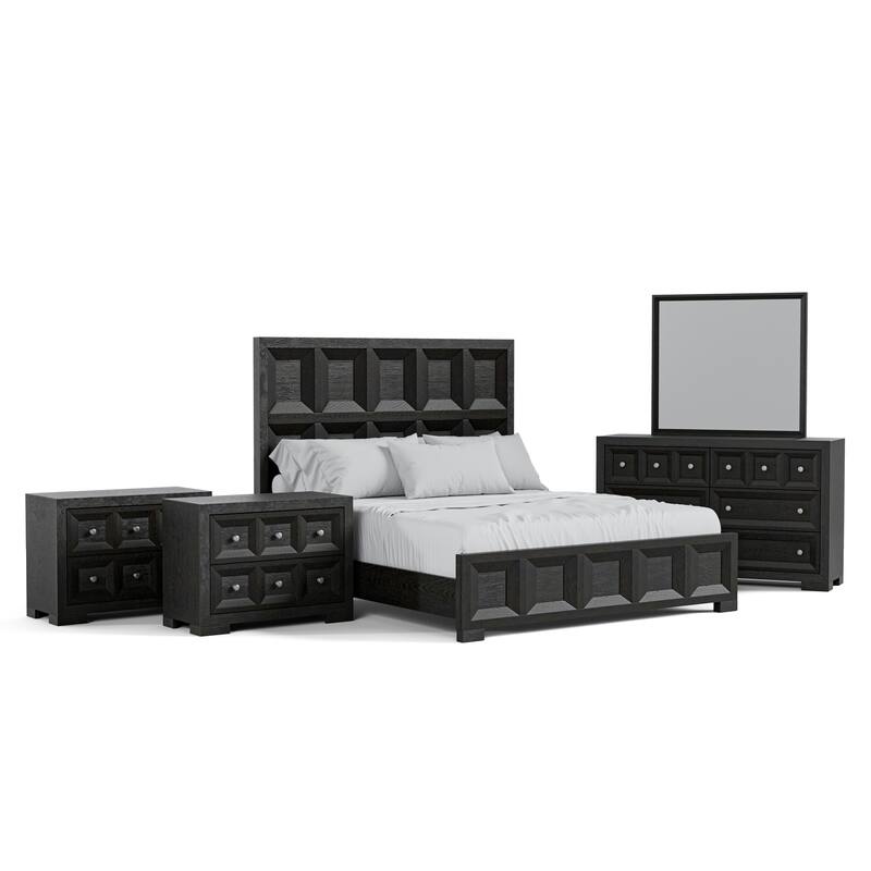 Furniture of America Durem Modern Classic 5-Piece Solid Wood Panel Bedroom Set with 2-Drawer Oversized Nightstand
