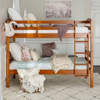 Walker Edison Solid Wood Christian Twin Convertible Bunk Bed - Honey