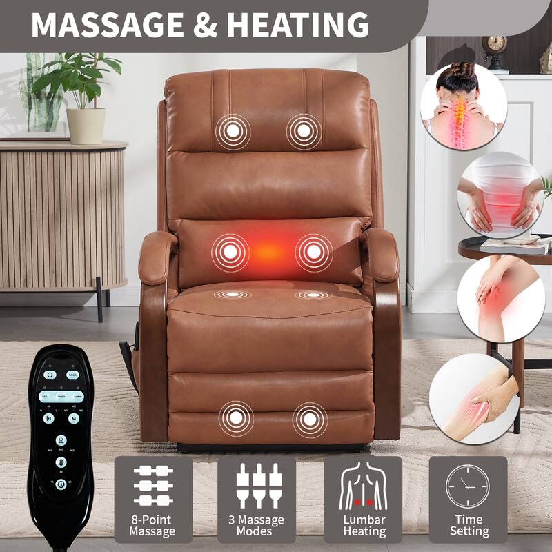 Dual Motor Power Lift Recliner with Heat Massage and Solid Wood Armrests