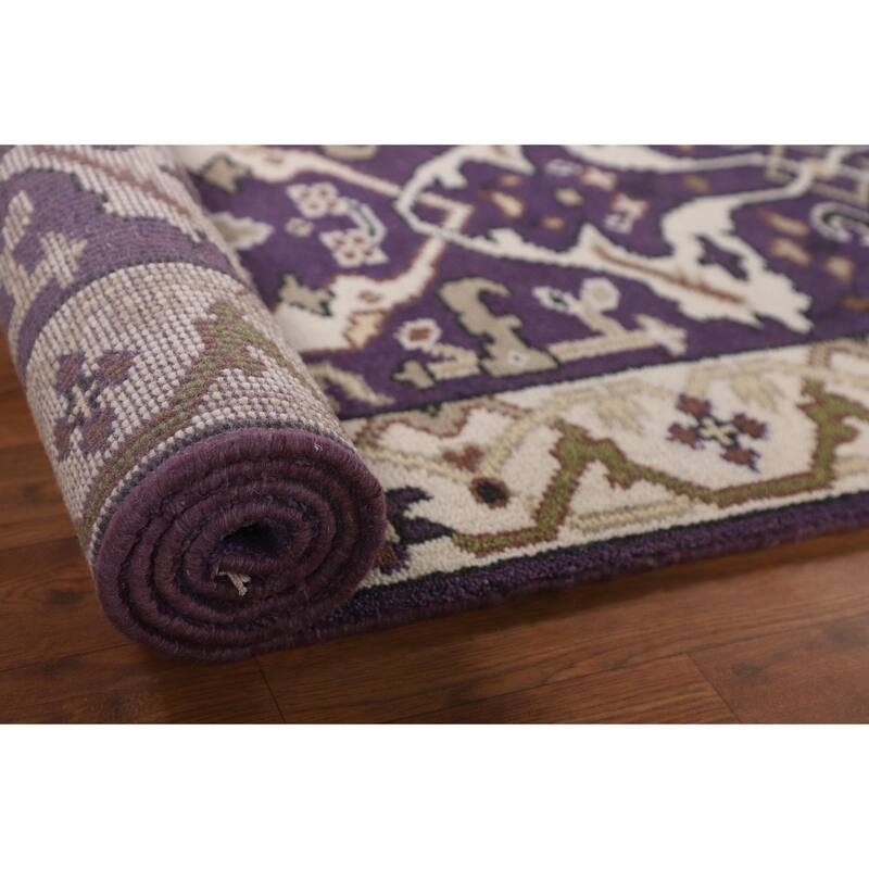 Purple & Ivory Oushak Oriental Runner Rug Hand-Knotted Wool Carpet - 2'6"x 9'9"