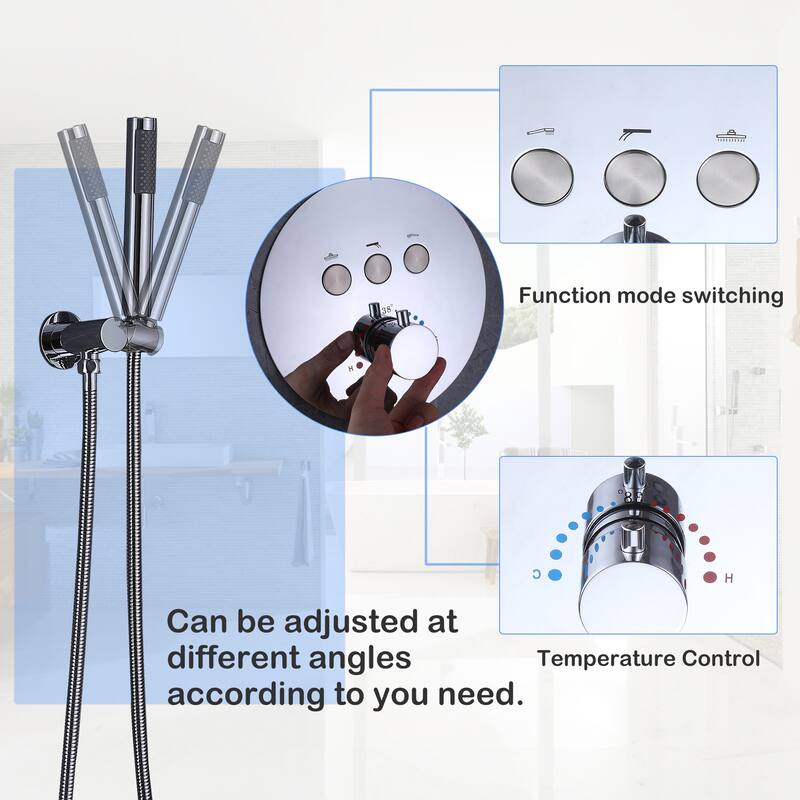 3-Way Complete 12'' Rain Shower System with 4 Body Jets and High-pressure Handheld Shower Head in Black/Nickel/Chrome, Wall
