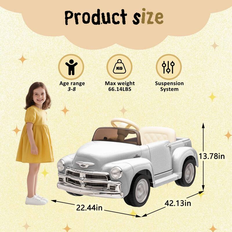 12V Kids Ride On Truck Car W/Parents Control, Licensed Chevrolet 3100 Pickup,Electric Car,High-Power Up To 4.35 Km/H,Age 3+