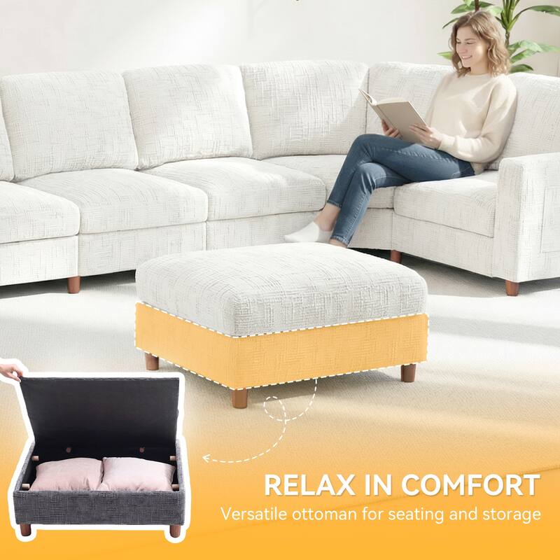 GDFStudio - Modular Chenille L-Shaped 159" 6-Seater Sectional Sofa with Storage & Cup Holders