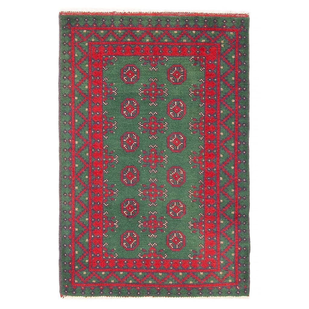 ECARPETGALLERY Hand-knotted Afghan Green Wool Rug - 2'8 x 3'11