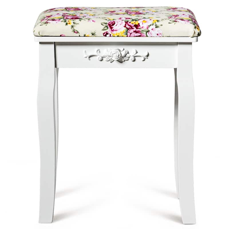 Costway Vanity Wood Dressing Stool Padded Chair Makeup Cushion White