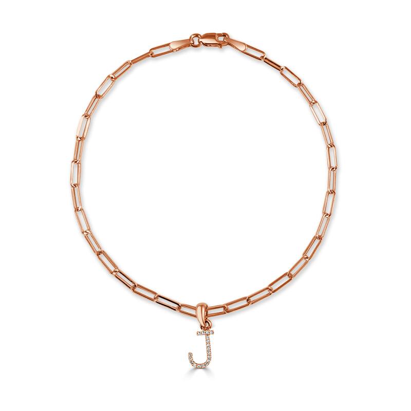 Joelle Collection Diamond Initial Letter A-Z Bracelet Paperclip 14K Gold 7" Chain 1/10 TDW Bracelet - J - Rose