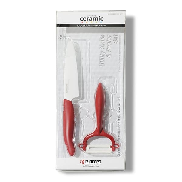 Shop Kyocera Advanced Ceramic Revolution Series 4 1 2 Inch Utility Knife And Y Peeler Gift Set Red Overstock 17740723