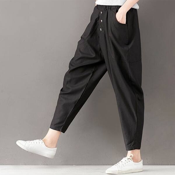 Shop Plus Size Casual Loose Vintage Cotton Linen Harem Pants
