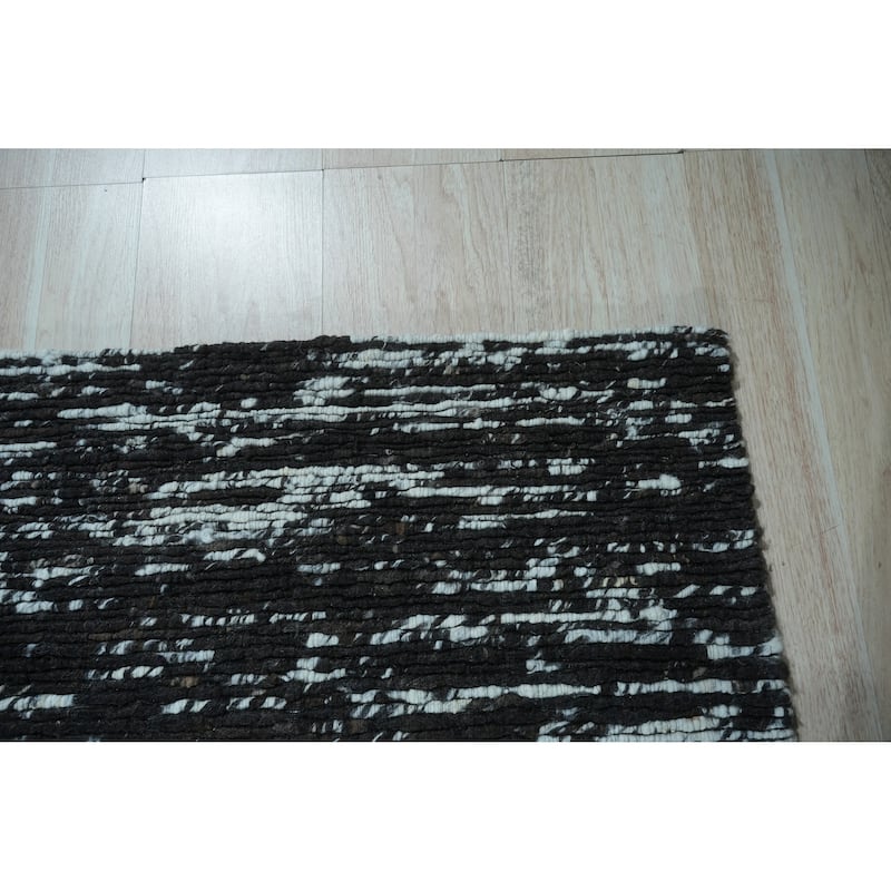 Home Décor Black Hand-Knotted Wool Natural Modern Flat Rug by EORC | Luxurious and Elegant Area Rug