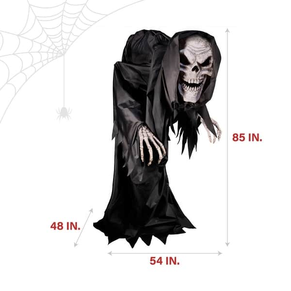 Haunted Hill Farm Colossal the Hunched Skeleton Reaper by Tekky, Premium Talking Halloween Animatronic, Plug-In or Battery