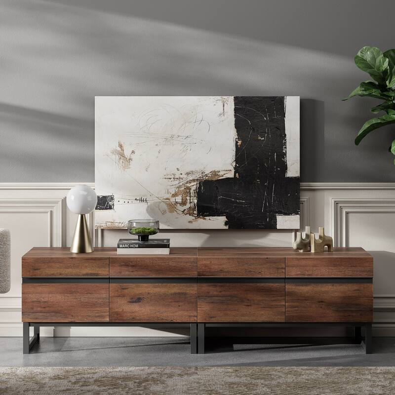 WAMPAT Modern TV Stand Entertainment Center TV Console with Storage Cabinets