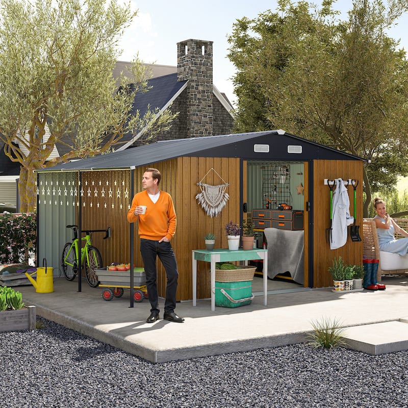 10x12 Ft Outdoor Storage Shed, Extra Large Metal Shed with Lockable Doors, Windows, Outside Steel Tiny House Ideal