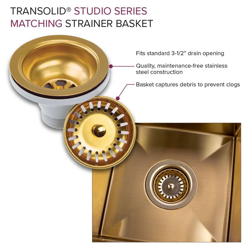Transolid Studio 26-in x 19-in x 11-in Undermount Stainless Kitchen Sink, SinkPocket, Grid, Strainer - 26-in x 19-in x 11-in