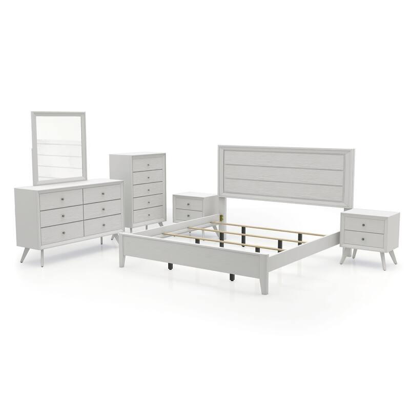 Furniture of America Kawi Modern 6-Piece White Wood Panel Bedroom Set