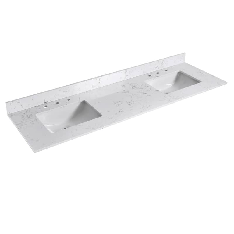 Prismatica 72 in. White Vanity with Countertop & Splash, Double Sinks