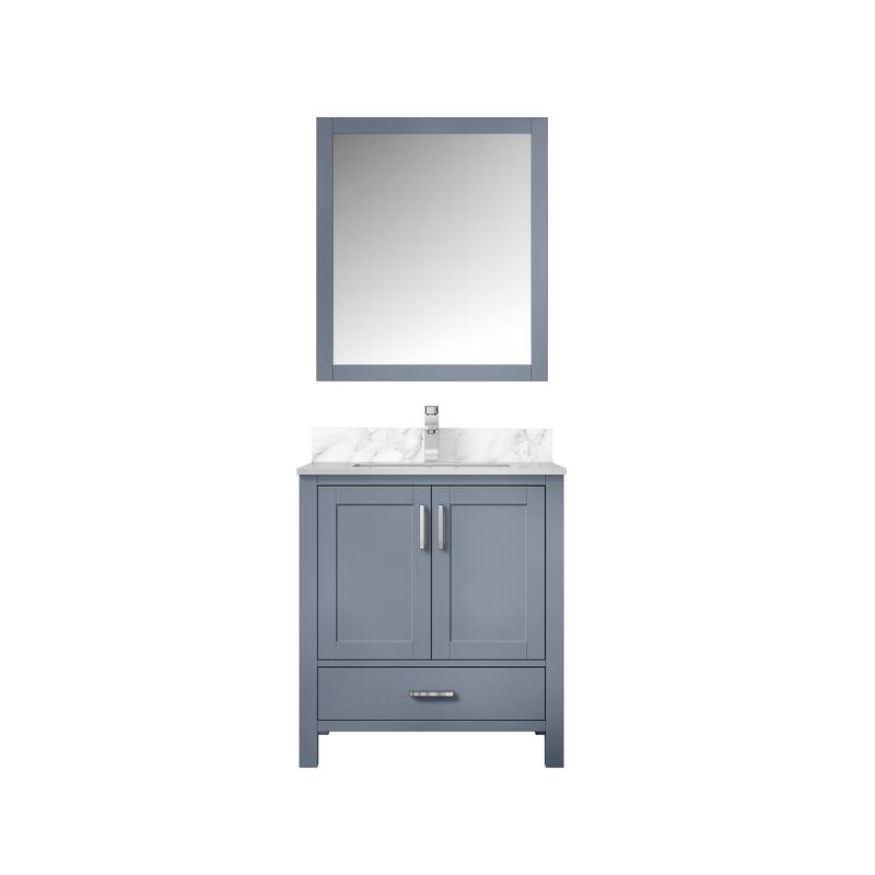 Jacques 30 in White Bath Vanity, Carrara Marble Top, Faucet, & Mirror