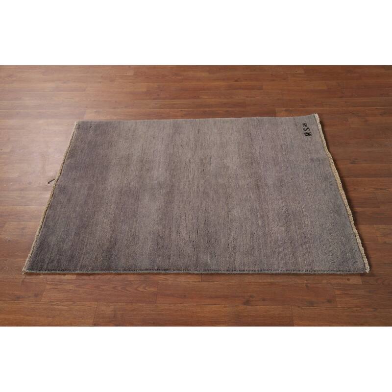 Gabbeh Modern Foyer Rug Handmade Grey Solid Wool Carpet - 2'10"x 3'11"