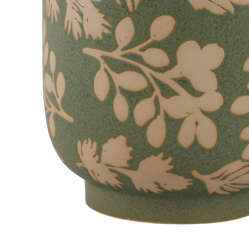 Ceramic Planter with Hand Painted Leaves Design - Set of 2, 6", 8" - 8.0"