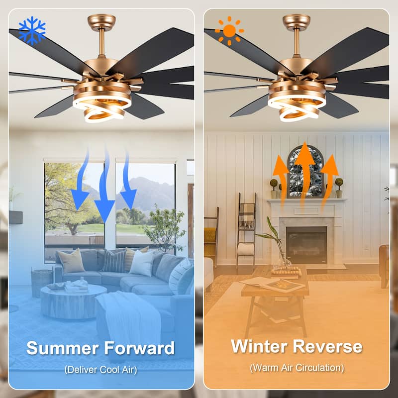 Cusp Barn 52"/72" Modern Large Dimmable LED Ceiling Fan with Lights and Remote, Reversible 8-Blade DC Motor DIY Shape Chandelier