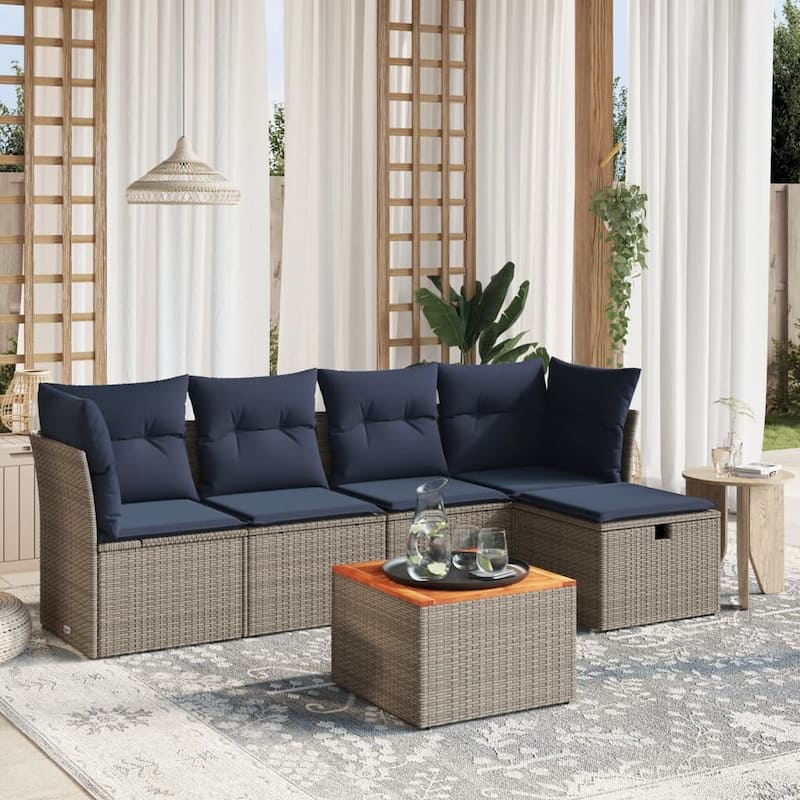 vidaXL Patio Sofa Set with Cushions Outdoor Furniture 6 Piece Poly Rattan - Gray - 24.4" x 24.4" x 27.2"