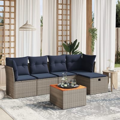 vidaXL Patio Sofa Set with Cushions Outdoor Furniture 6 Piece Poly Rattan