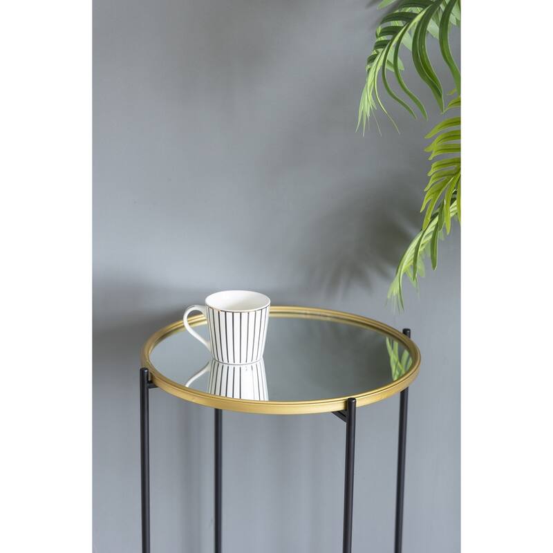 Nesting Side Tables Set of 2 with Glass Tops and Metal Frame