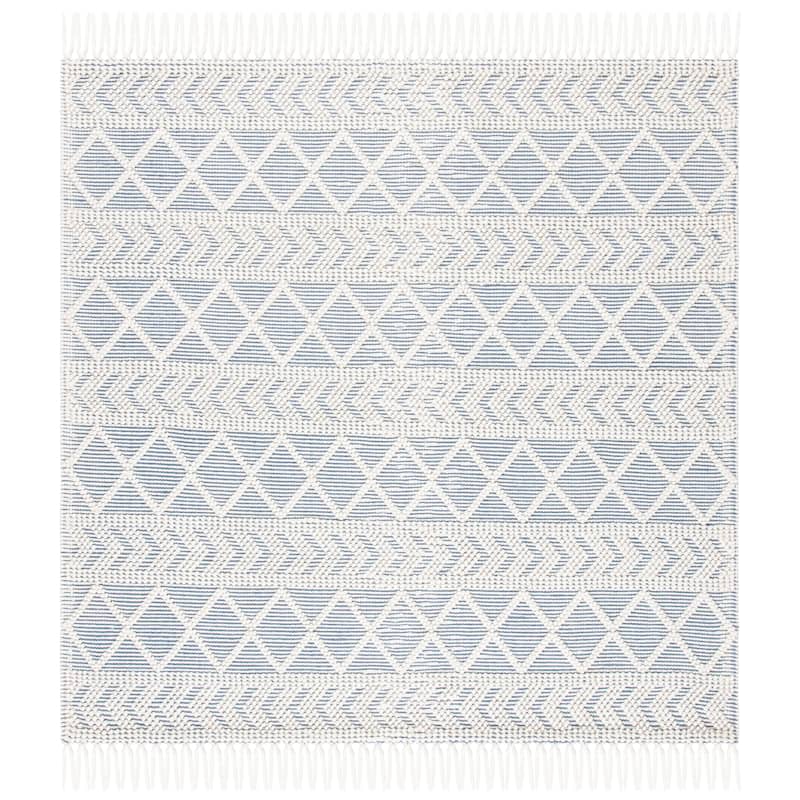 SAFAVIEH Handmade Natura Carmelia Wool Rug - 6' Square - Blue/Ivory