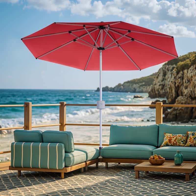 Patiowell 9FT Outdoor Electric Patio Umbrella With Base,Outdoor Table Umbrella,Yard Umbrella,One-click Start And Crank
