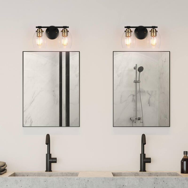 Fintch Modern Farmhouse 2-light Bathroom Vanity Light Fixture Industrial Black Gold Wall Sconce