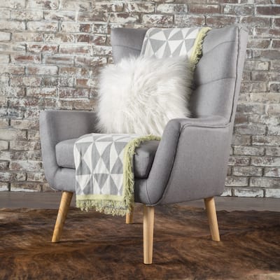 Roomfitters Mid-Century Modern Accent Chair with Tufted Back and Wood Legs, Upholstered Lounge Chair