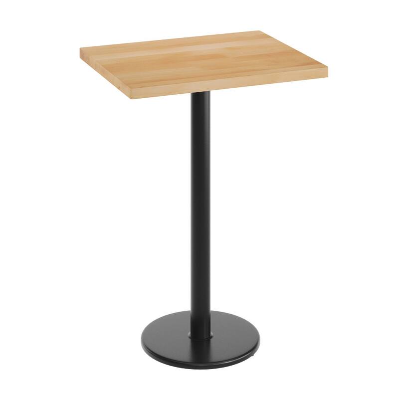 Rectangular Solid Wood Commercial Tabletop with 18" Round Bar Height Base - 24"W x 30"D x 42"H - Natural Top/Black Base
