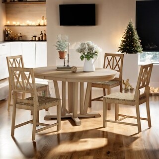 5-Piece Rustic Dining Table Set With Extendable Table and 4 Cross Back ...