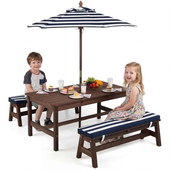 slide 2 of 10, Gymax Kids Picnic Table Outdoor Wooden Table & Bench Set w/ Removable Blue