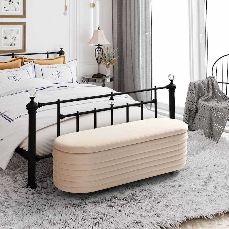 Farrah Velvet Polyester Flip Top Storage Ottoman - 54"