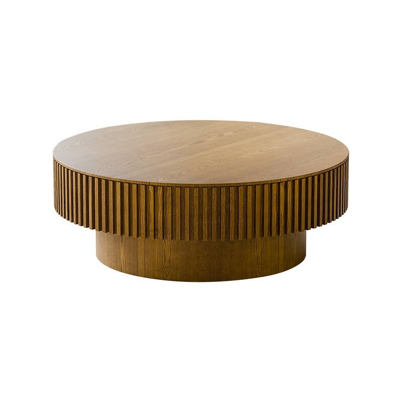 39.37" Round Coffee Table with Storage Solid Wood Veneered Modern Accent Table for Living Room or Bedroom