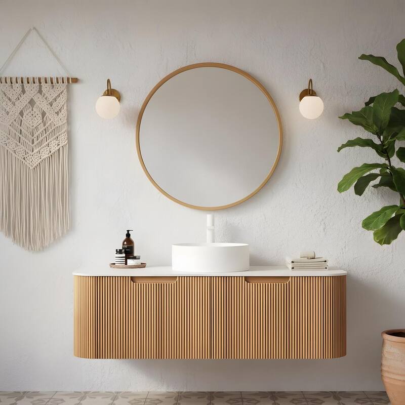 Wall Mounted Bathroom with White Round Ceramic Basin and Drawer