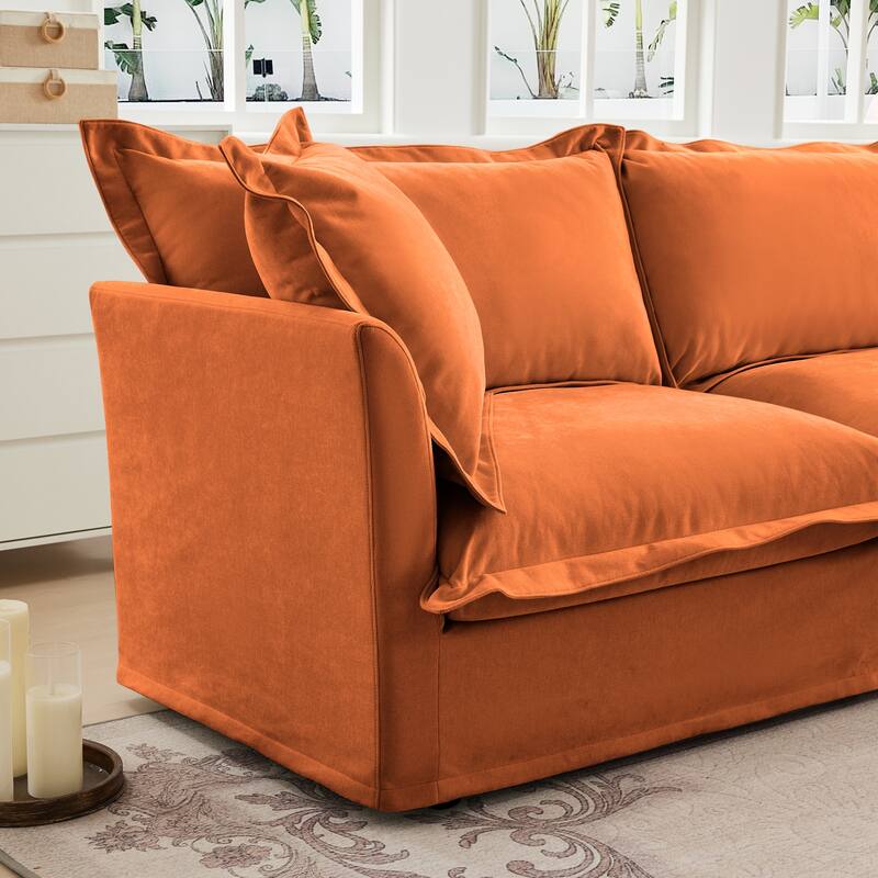 Slip-covered Armchair with Cushions and Pillows, Chenille, Orange