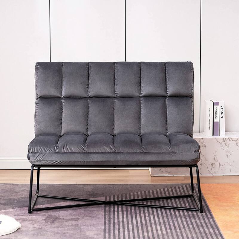 Mcombo Loveseat Sofa Couch, Mid-Century Velvet Armless Settee, 2-Seater Upholstered Bench for Living Room Bedroom 4018